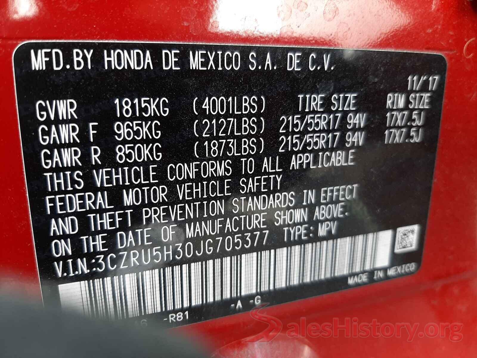 3CZRU5H30JG705377 2018 HONDA HR-V