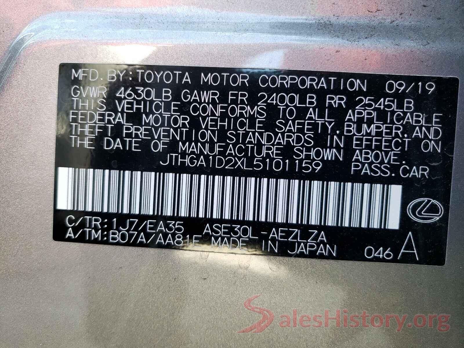 JTHGA1D2XL5101159 2020 LEXUS IS