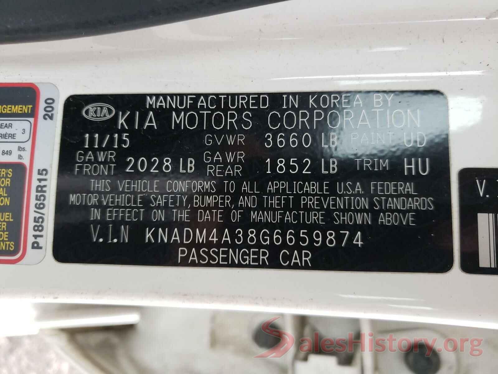 KNADM4A38G6659874 2016 KIA RIO