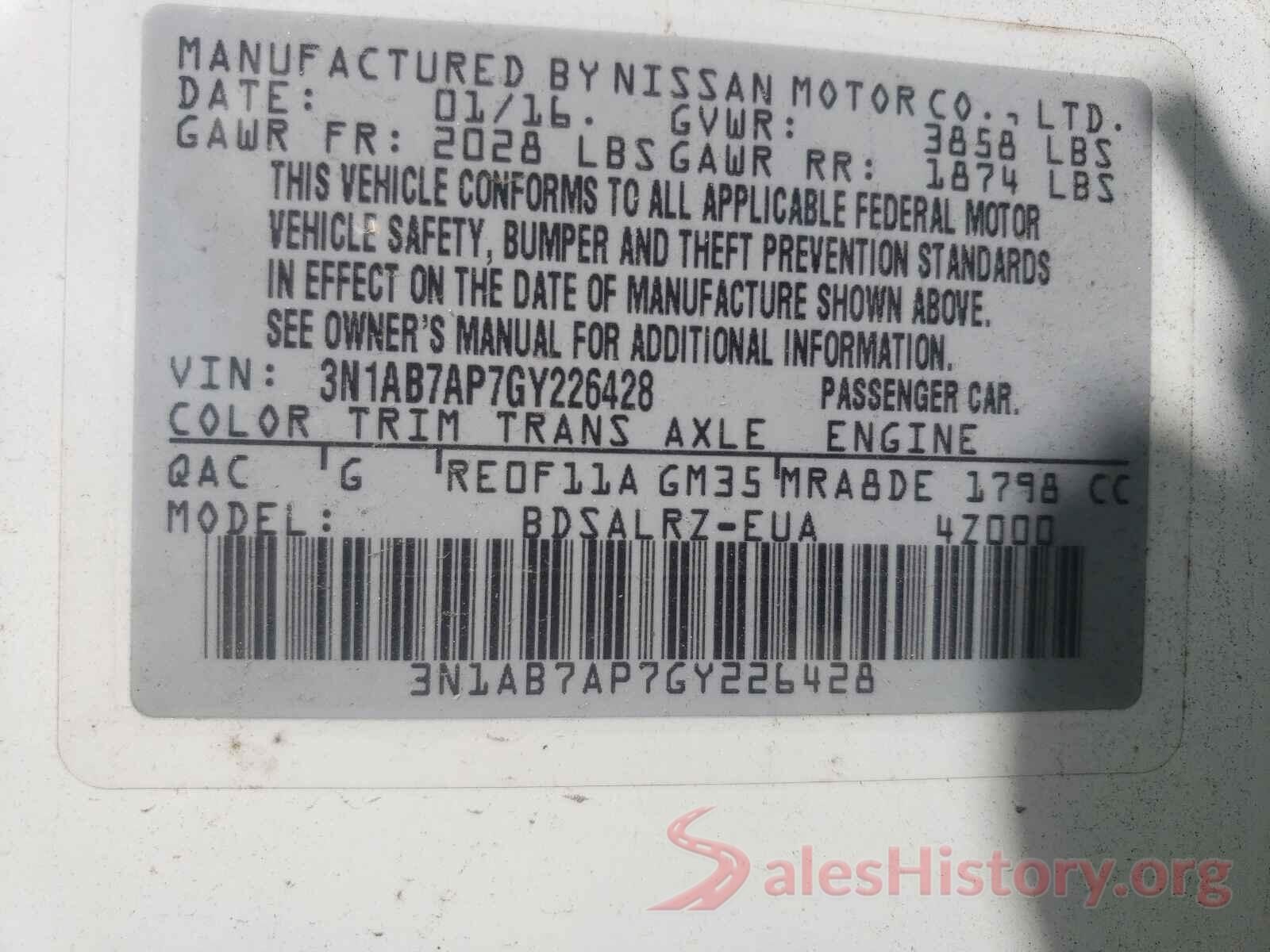 3N1AB7AP7GY226428 2016 NISSAN SENTRA