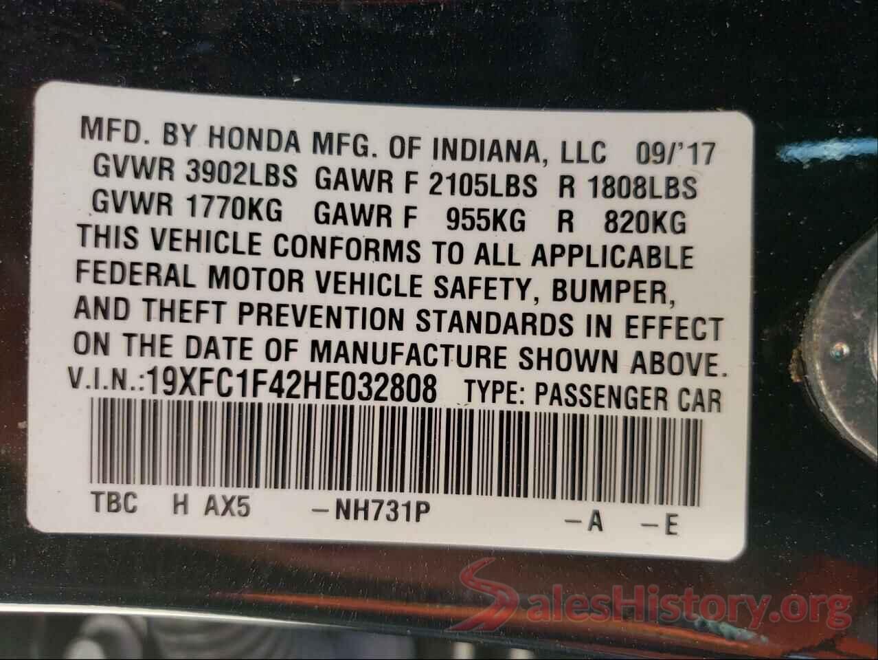 19XFC1F42HE032808 2017 HONDA CIVIC