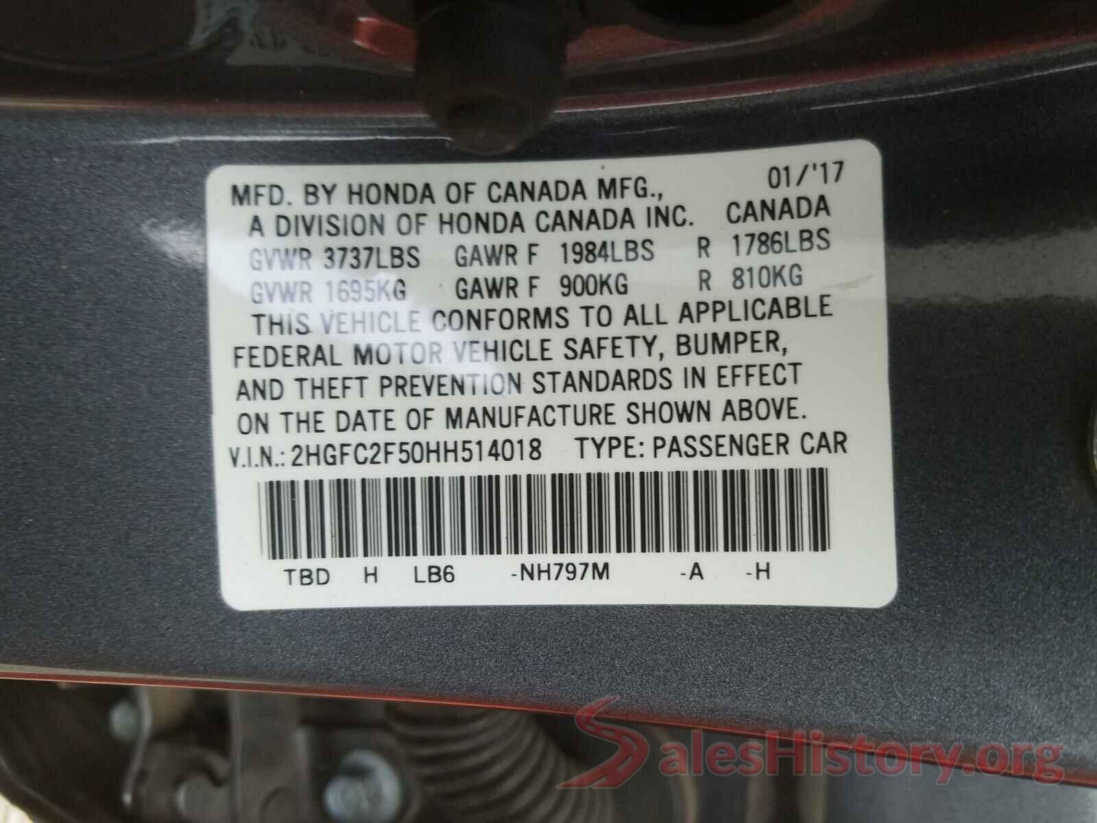 2HGFC2F50HH514018 2017 HONDA CIVIC