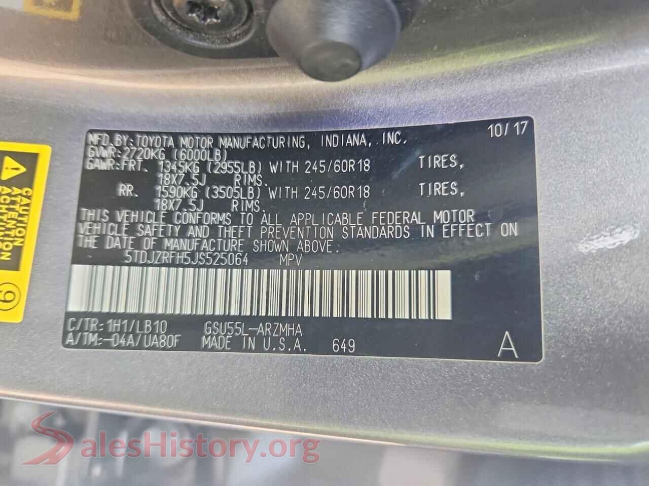 2018 TOYOTA HIGHLANDER VIN 5TDJZRFH5JS525064, trunk area