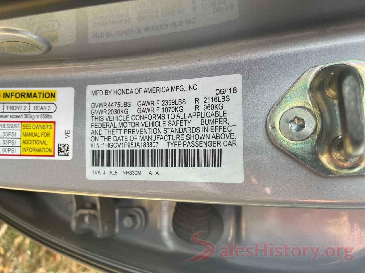 1HGCV1F95JA183807 2018 HONDA ACCORD