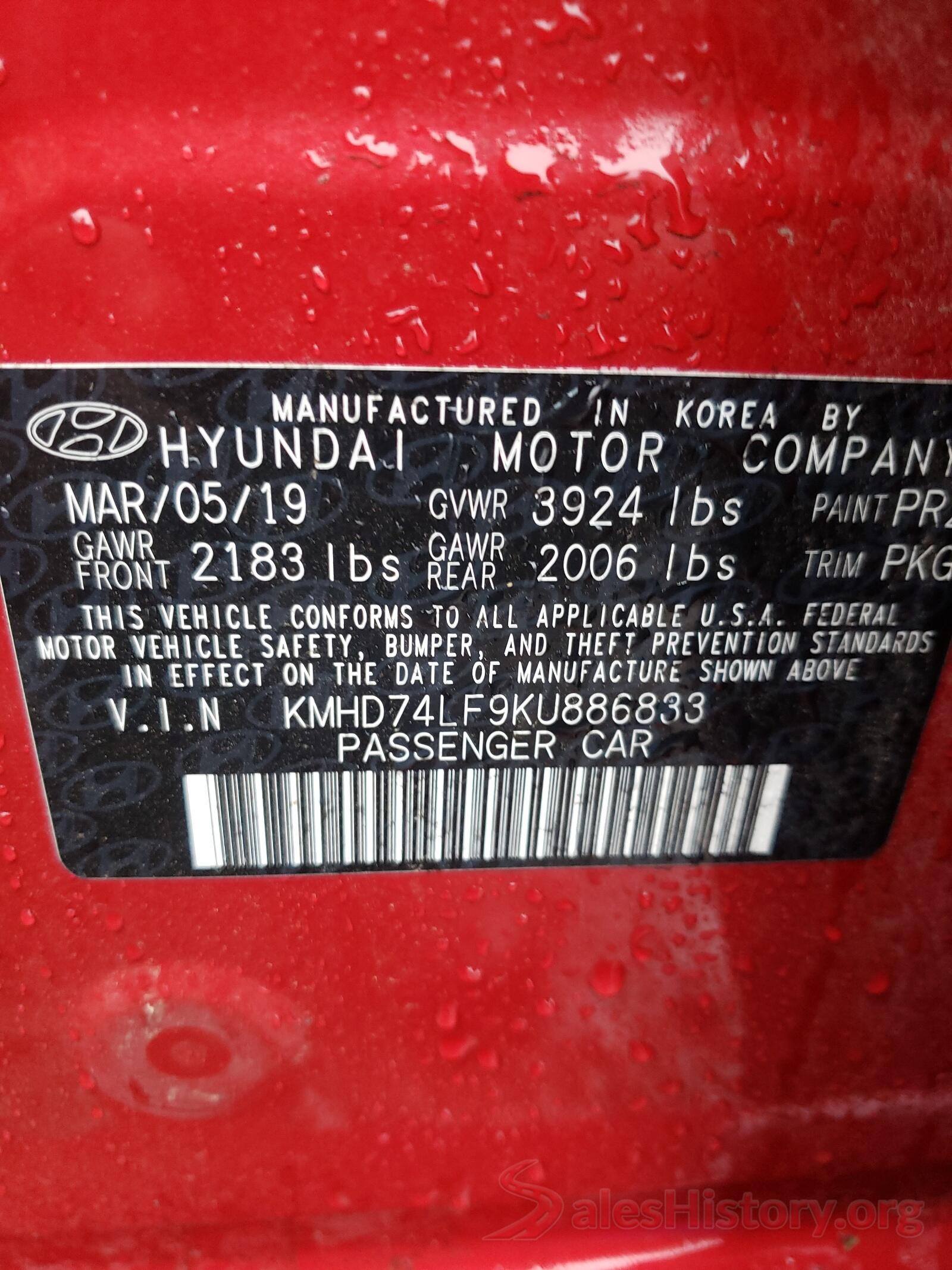 KMHD74LF9KU886833 2019 HYUNDAI ELANTRA