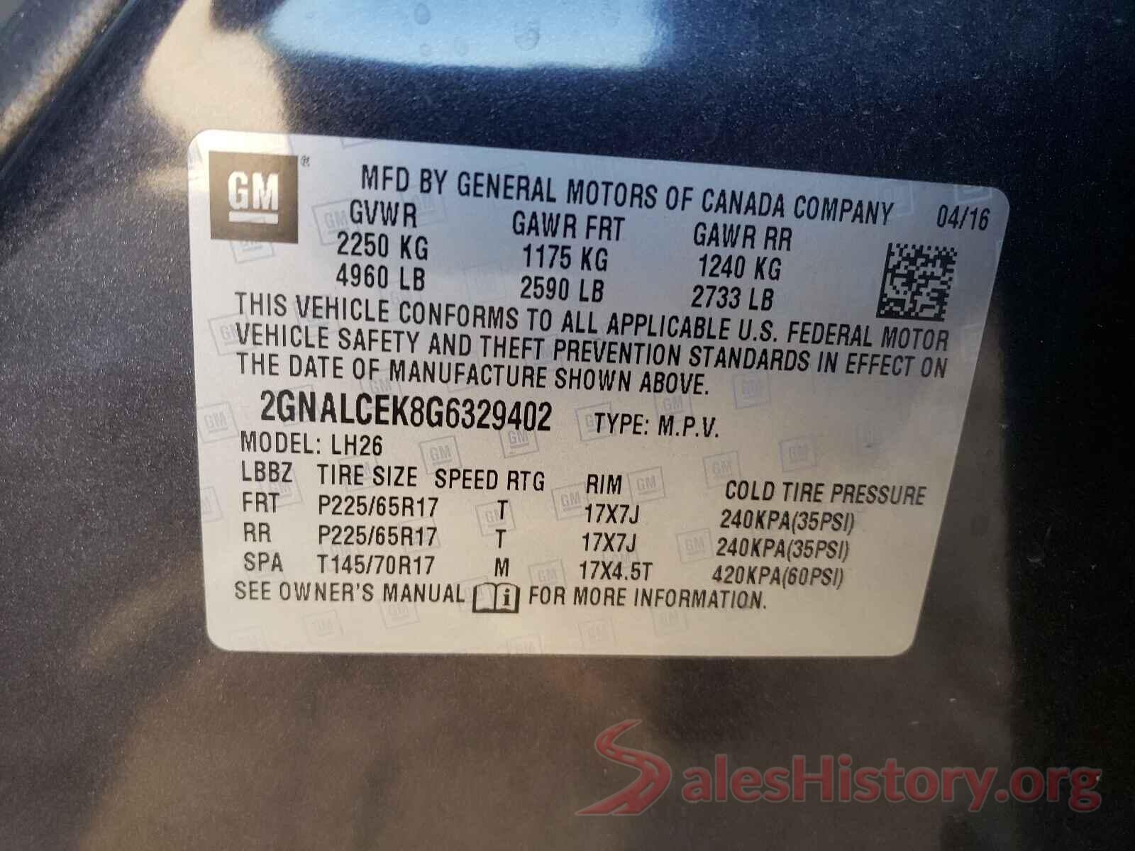 2GNALCEK8G6329402 2016 CHEVROLET EQUINOX