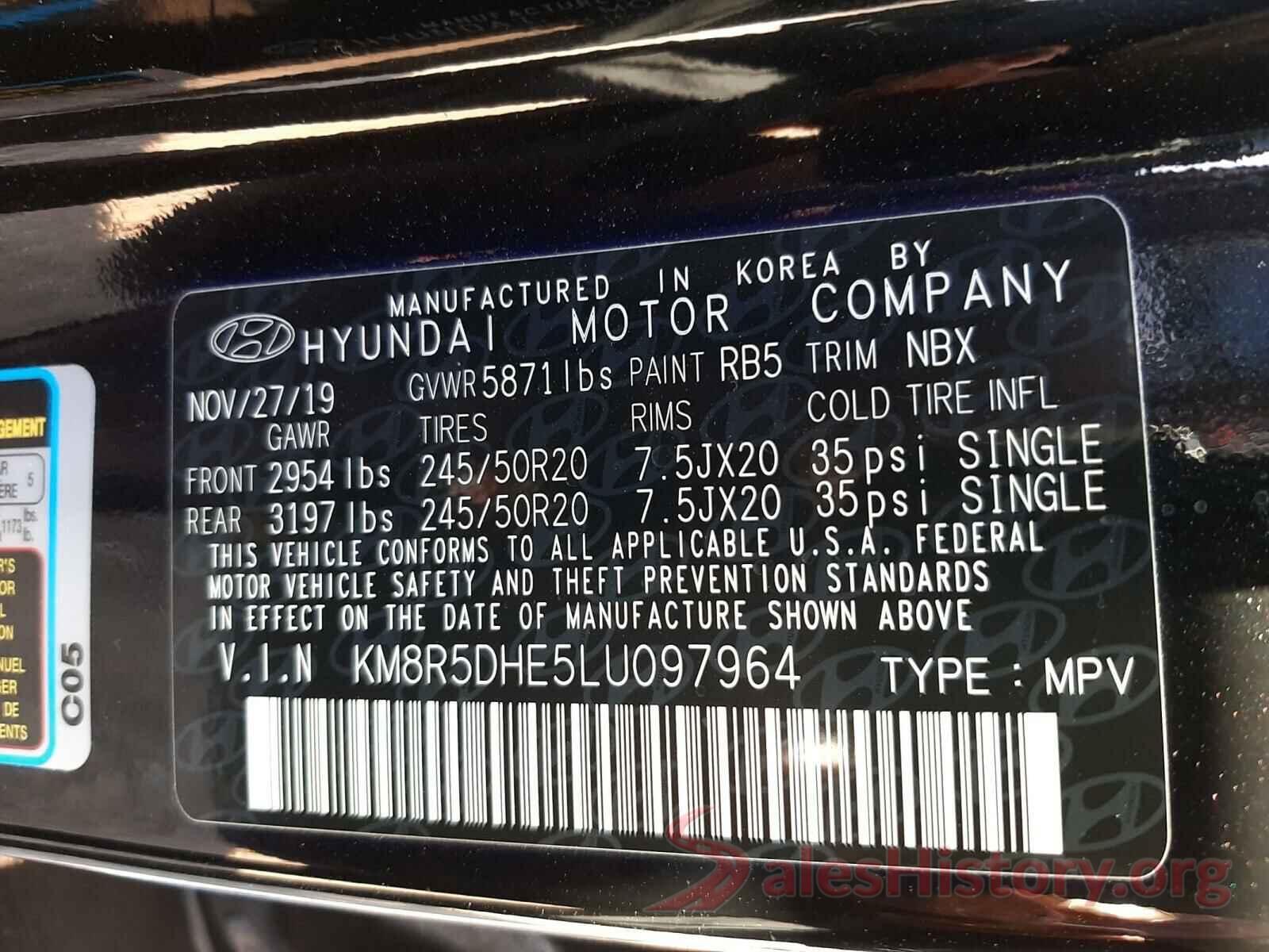 KM8R5DHE5LU097964 2020 HYUNDAI PALISADE