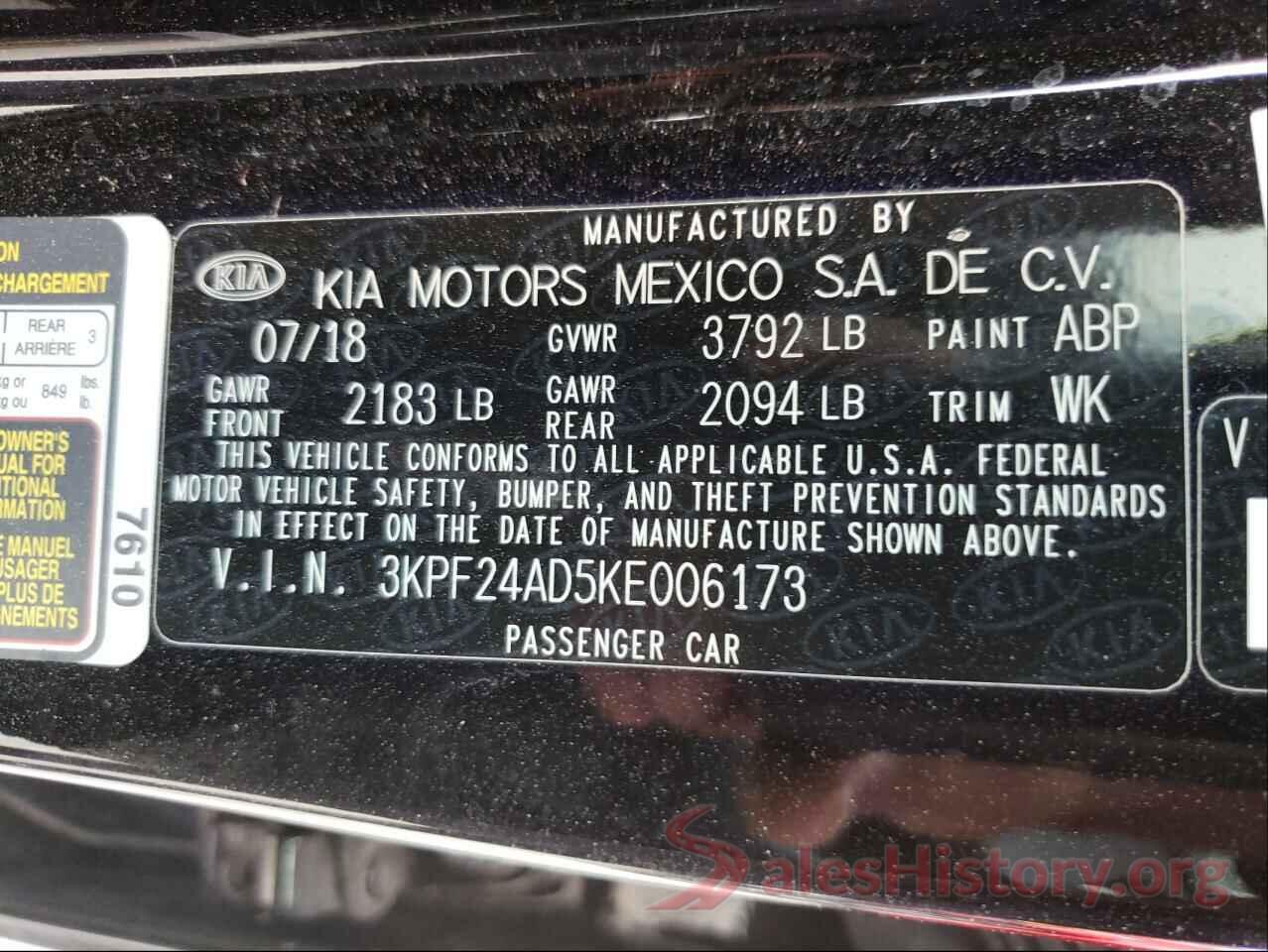 3KPF24AD5KE006173 2019 KIA FORTE