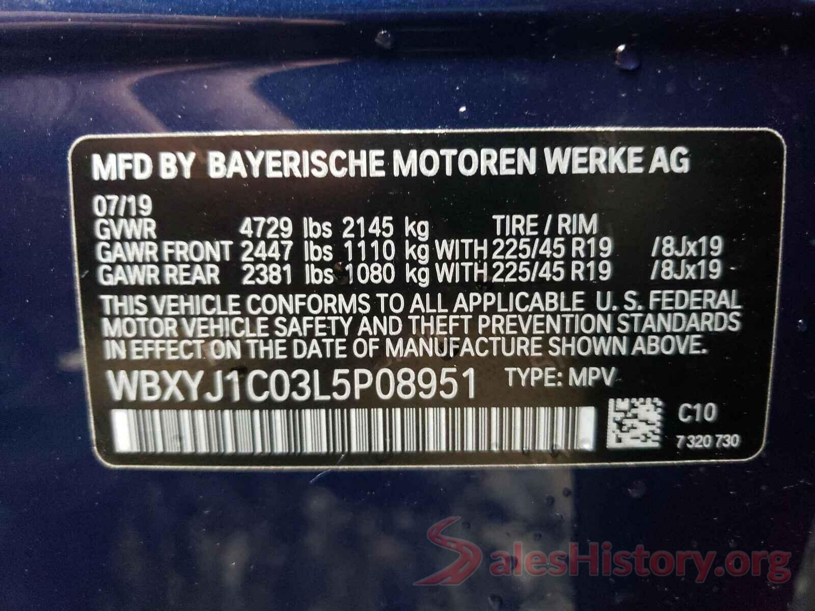 WBXYJ1C03L5P08951 2020 BMW X2