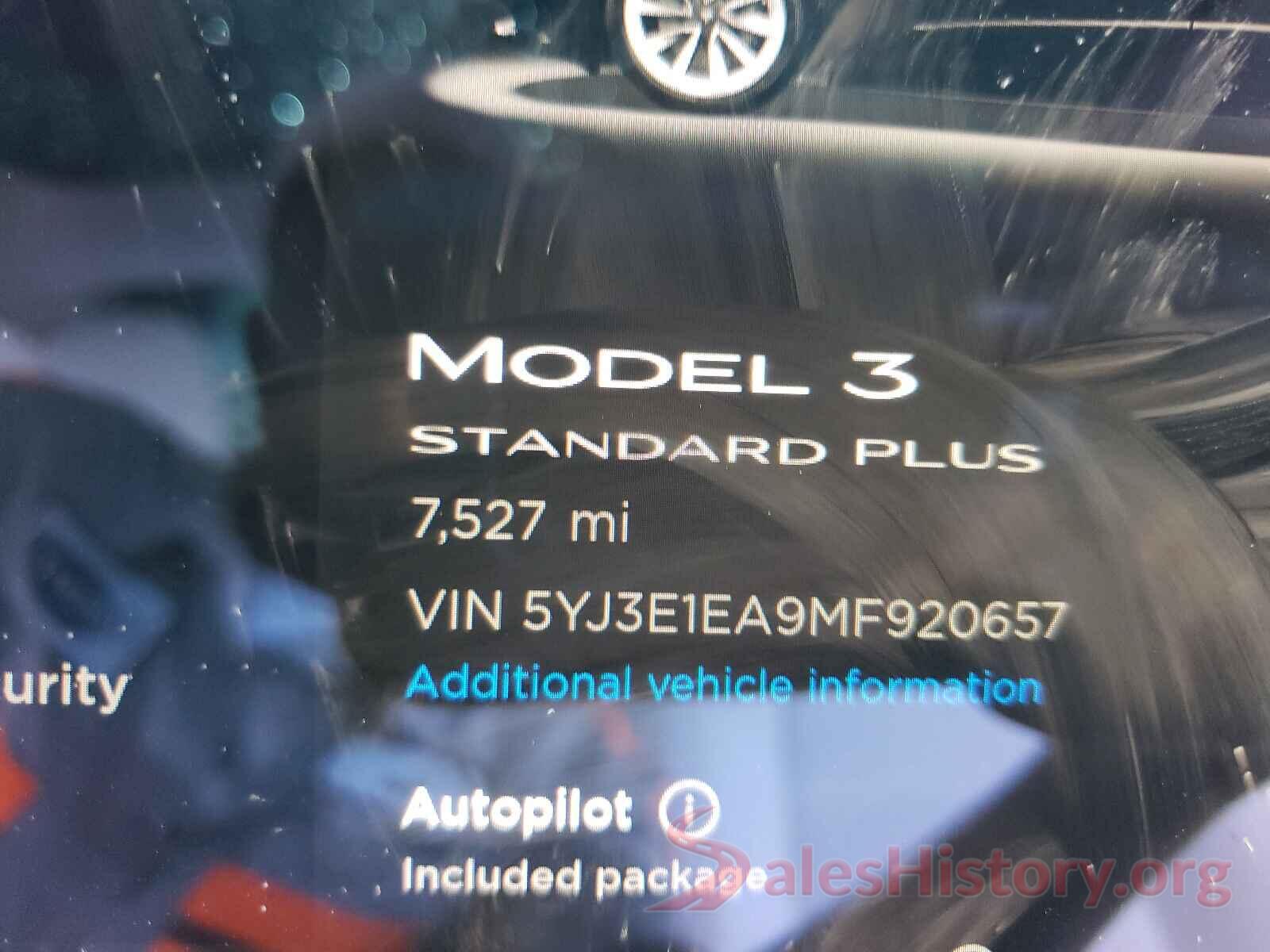 5YJ3E1EA9MF920657 2021 TESLA MODEL 3