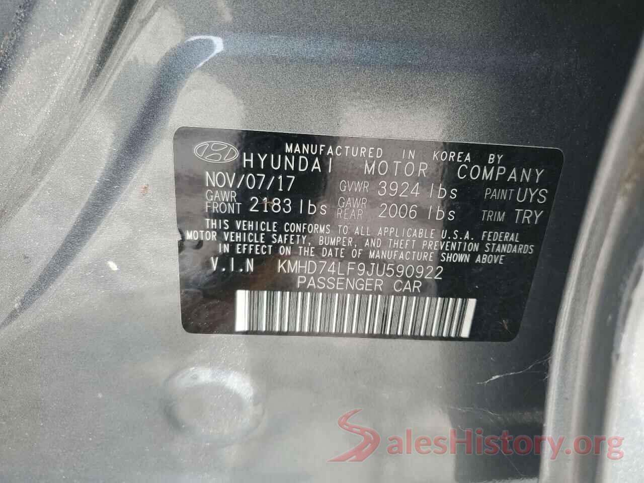 KMHD74LF9JU590922 2018 HYUNDAI ELANTRA