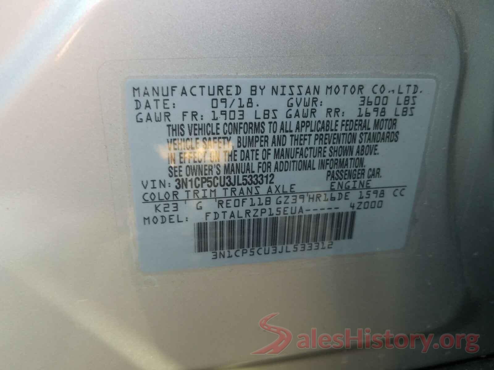 3N1CP5CU3JL533312 2018 NISSAN KICKS