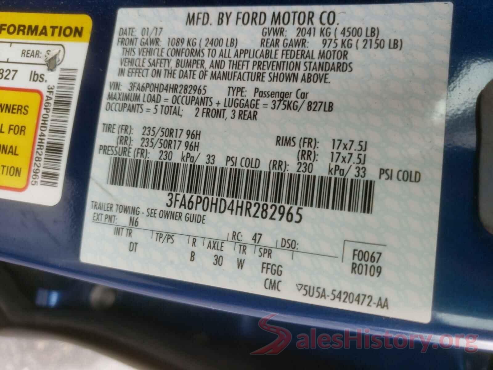 3FA6P0HD4HR282965 2017 FORD FUSION