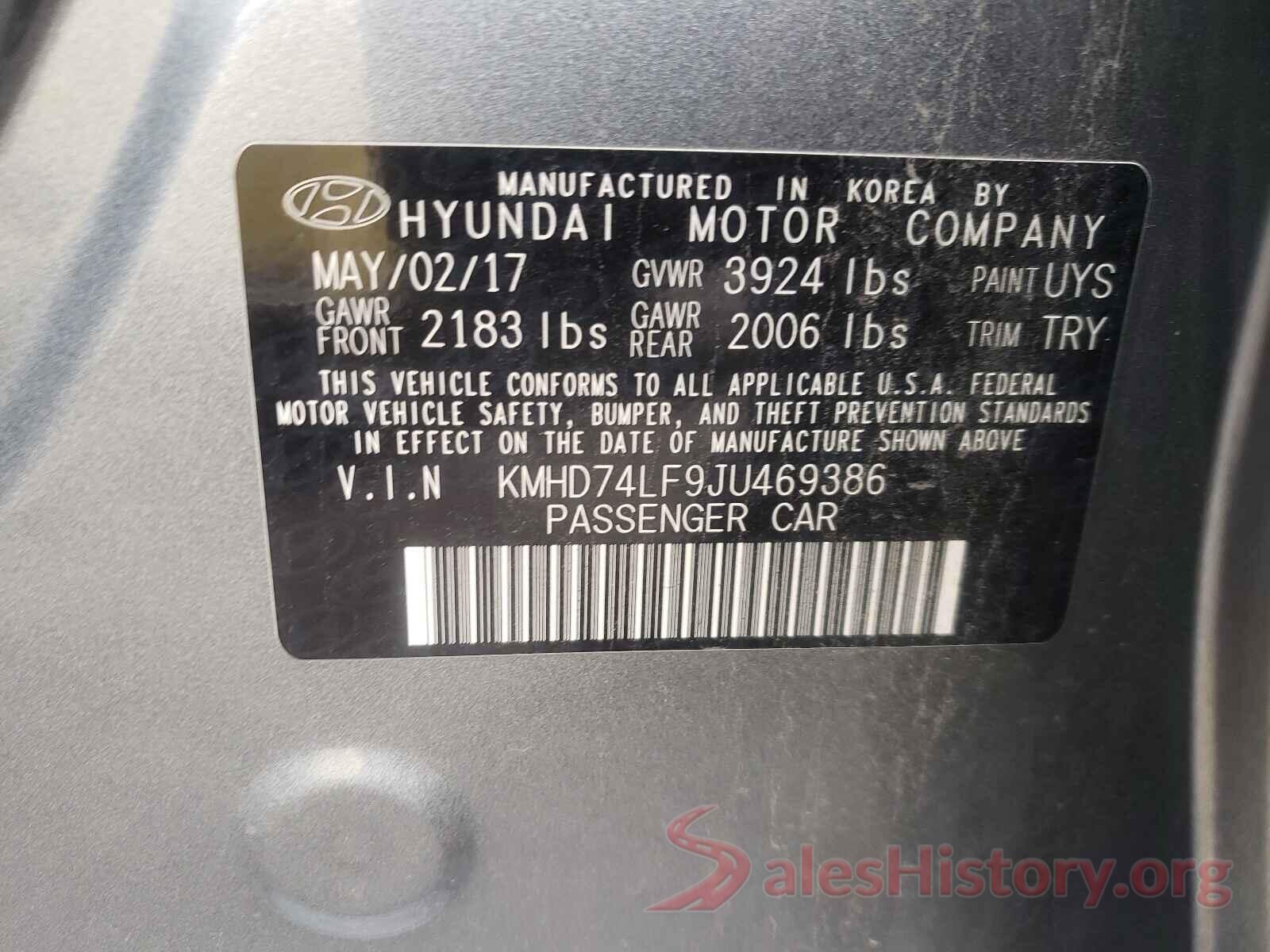 KMHD74LF9JU469386 2018 HYUNDAI ELANTRA