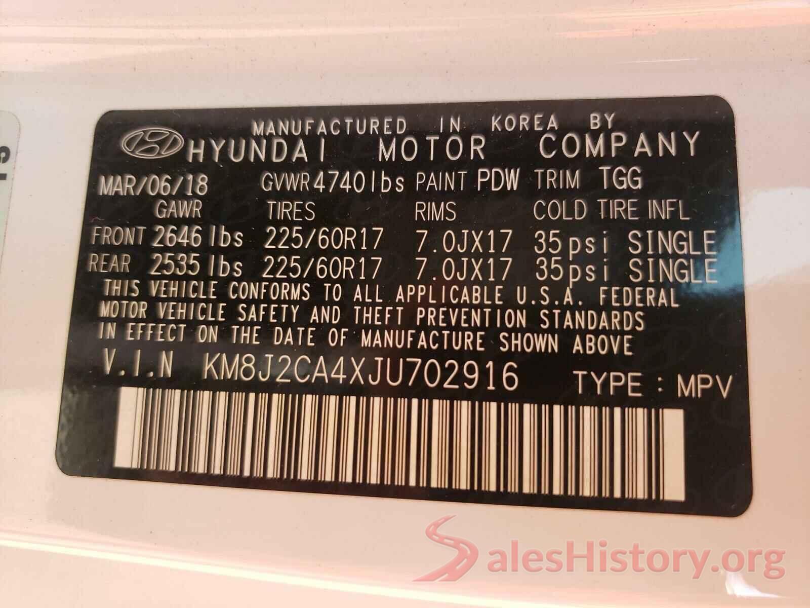 KM8J2CA4XJU702916 2018 HYUNDAI TUCSON