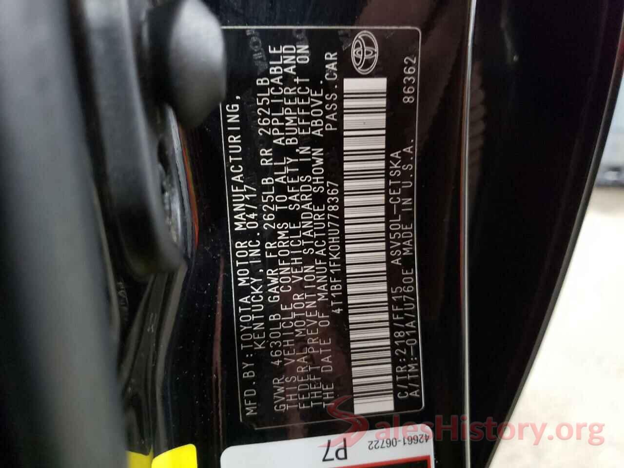 4T1BF1FK0HU778367 2017 TOYOTA CAMRY