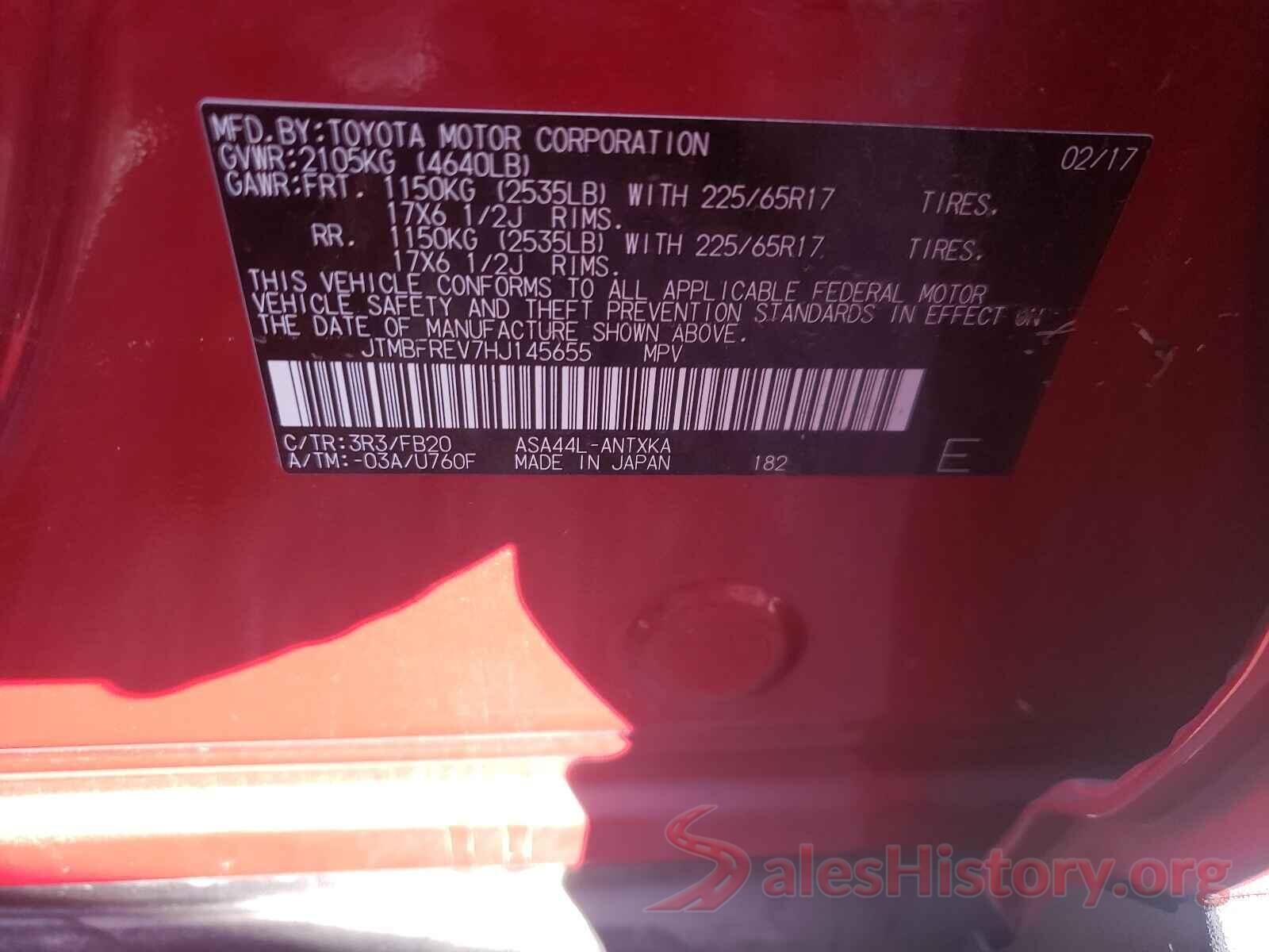 JTMBFREV7HJ145655 2017 TOYOTA RAV4