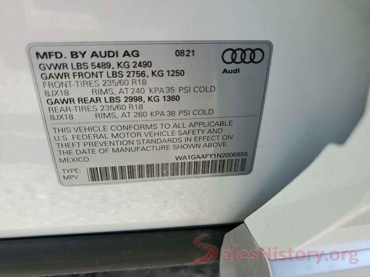 WA1GAAFY1N2006555 2022 AUDI Q5