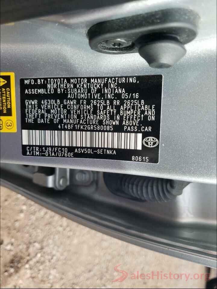 4T4BF1FK2GR580085 2016 TOYOTA CAMRY