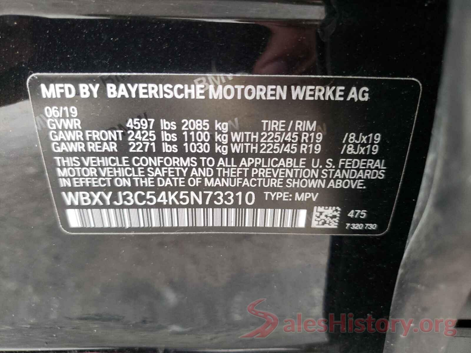 WBXYJ3C54K5N73310 2019 BMW X2