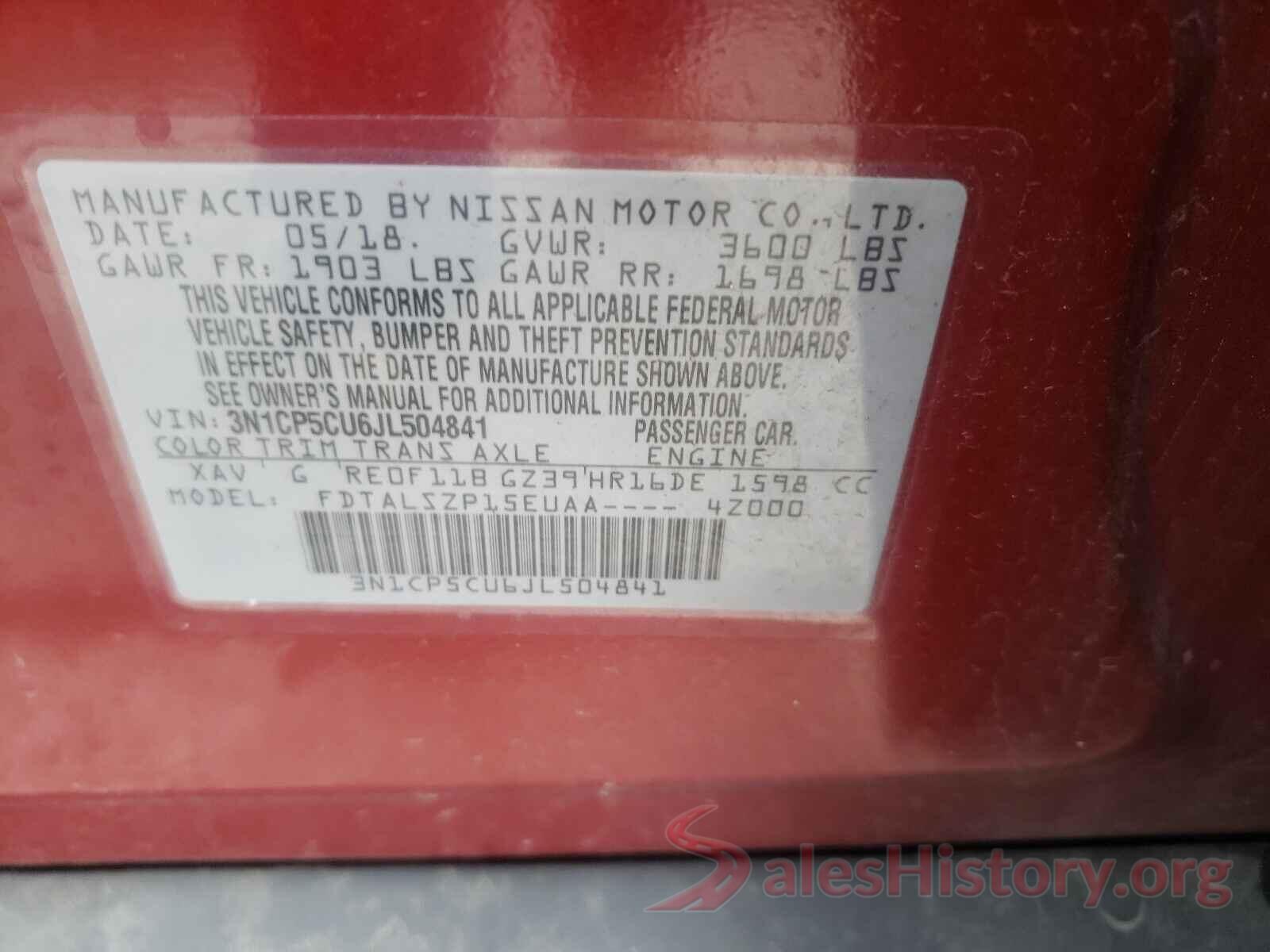 3N1CP5CU6JL504841 2018 NISSAN KICKS