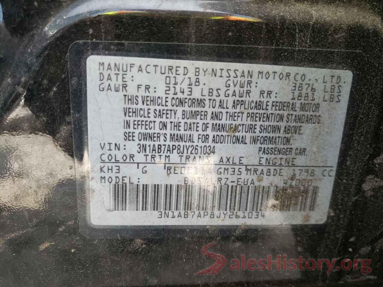 3N1AB7AP8JY261034 2018 NISSAN SENTRA