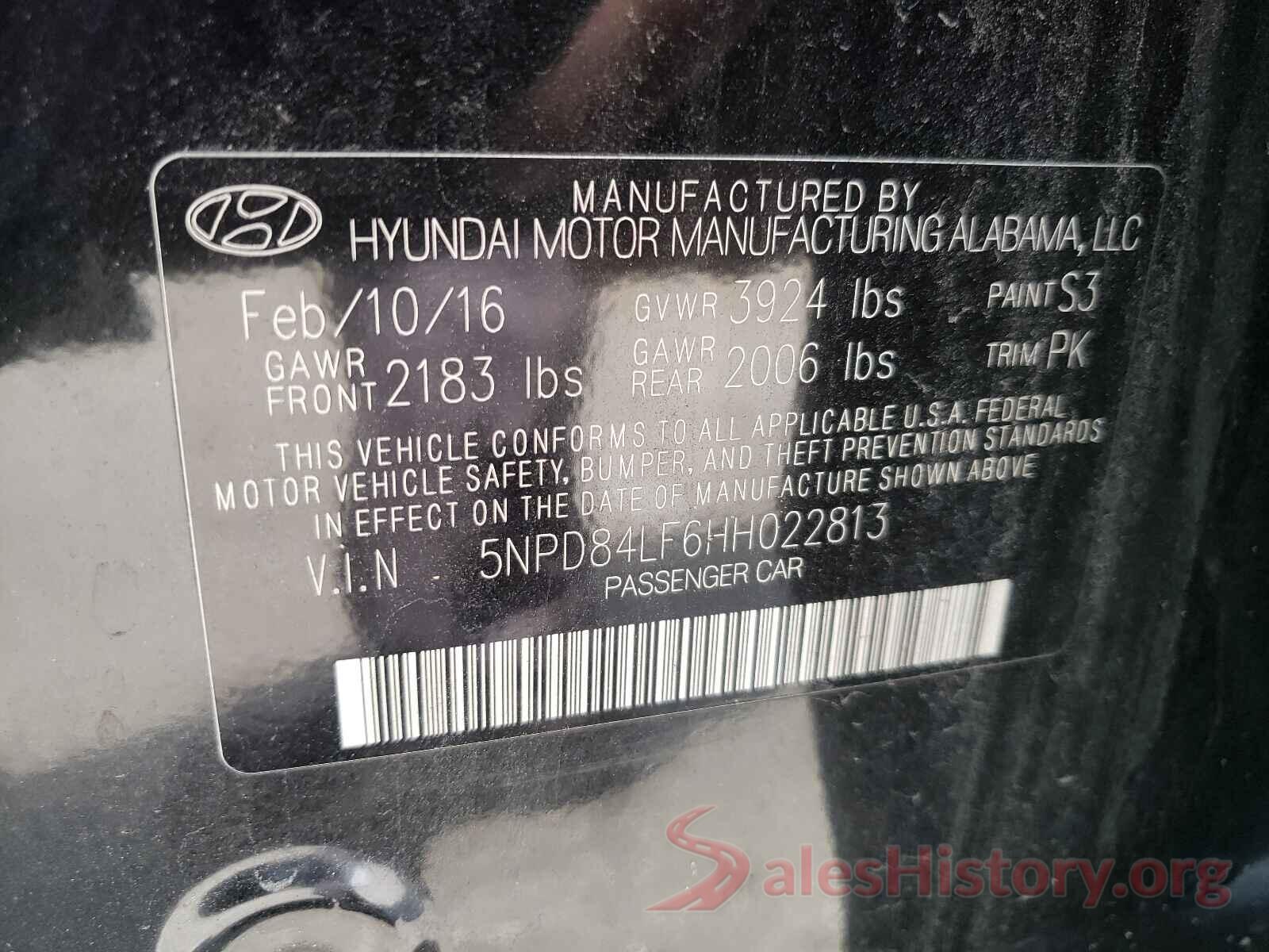 5NPD84LF6HH022813 2017 HYUNDAI ELANTRA