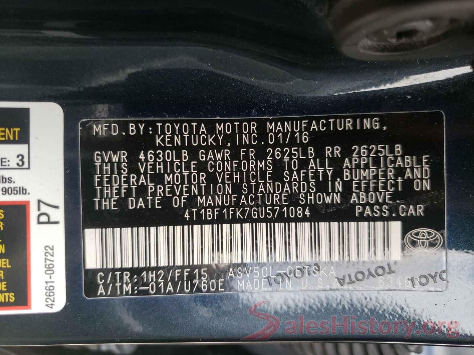 4T1BF1FK7GU571084 2016 TOYOTA CAMRY