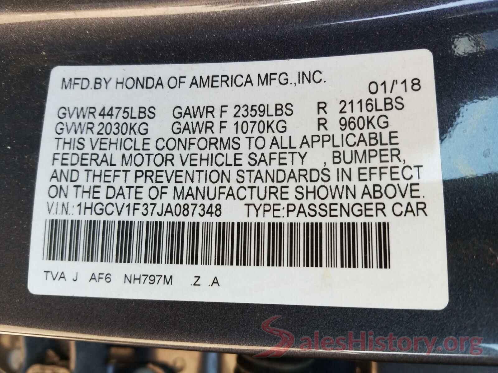 1HGCV1F37JA087348 2018 HONDA ACCORD