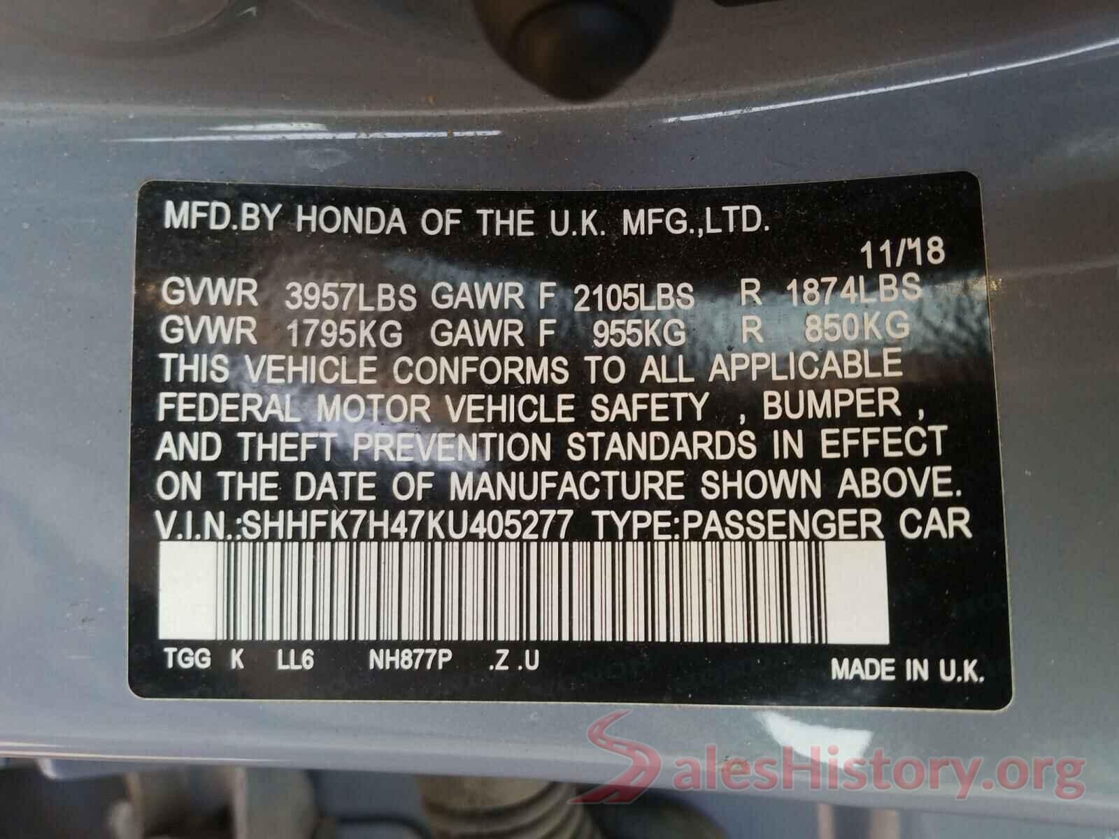 SHHFK7H47KU405277 2019 HONDA CIVIC