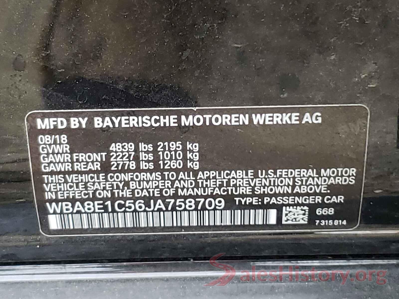 WBA8E1C56JA758709 2018 BMW 3 SERIES