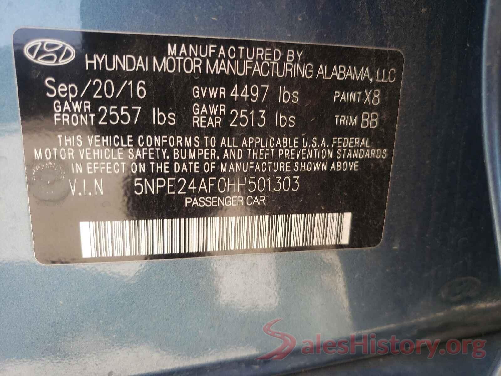 5NPE24AF0HH501303 2017 HYUNDAI SONATA