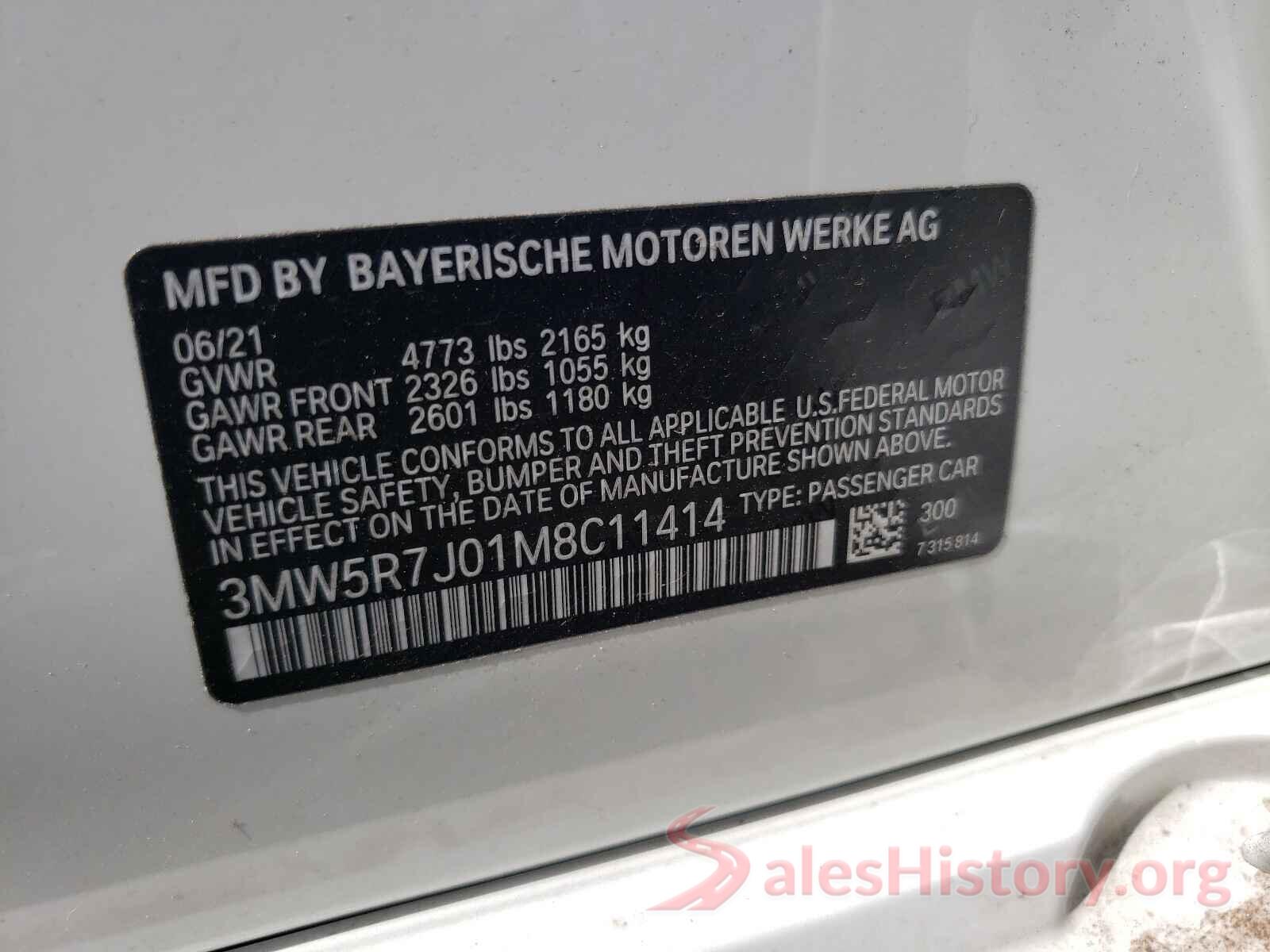 3MW5R7J01M8C11414 2021 BMW 3 SERIES