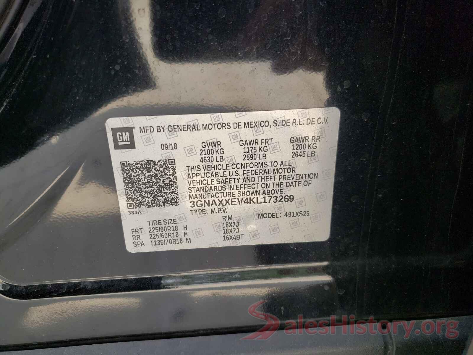 3GNAXXEV4KL173269 2019 CHEVROLET EQUINOX