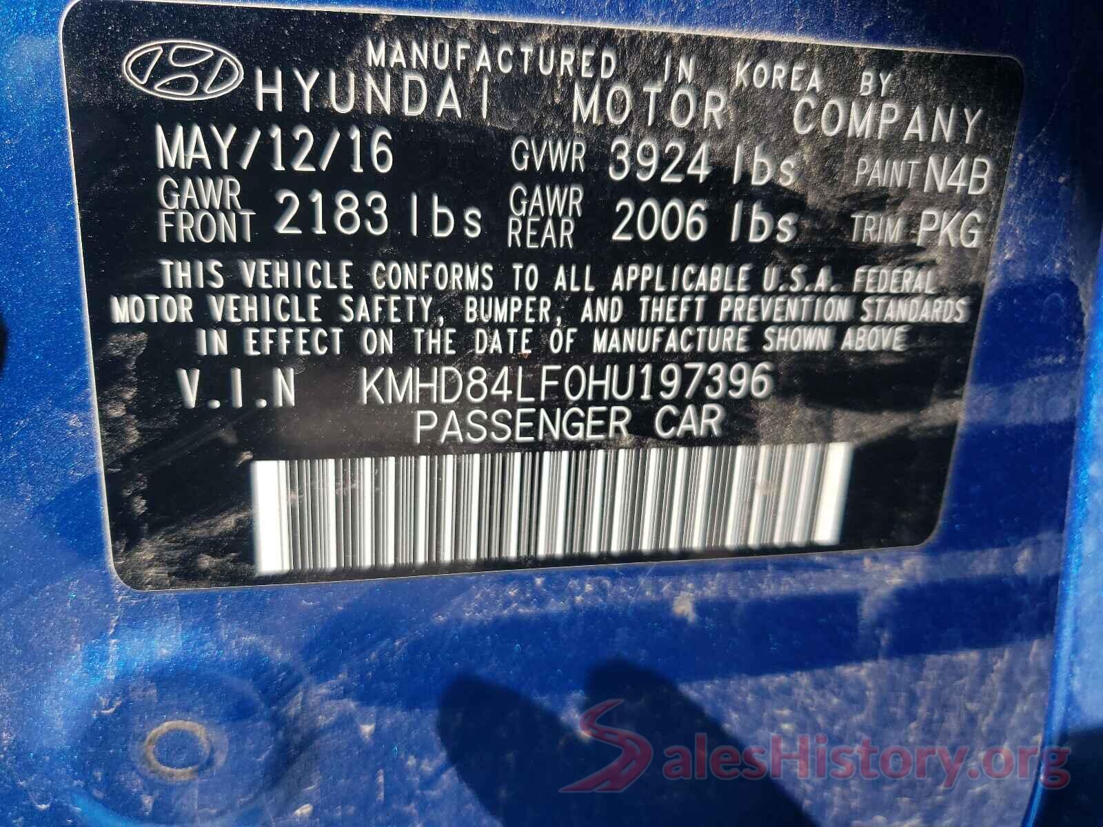 KMHD84LF0HU197396 2017 HYUNDAI ELANTRA