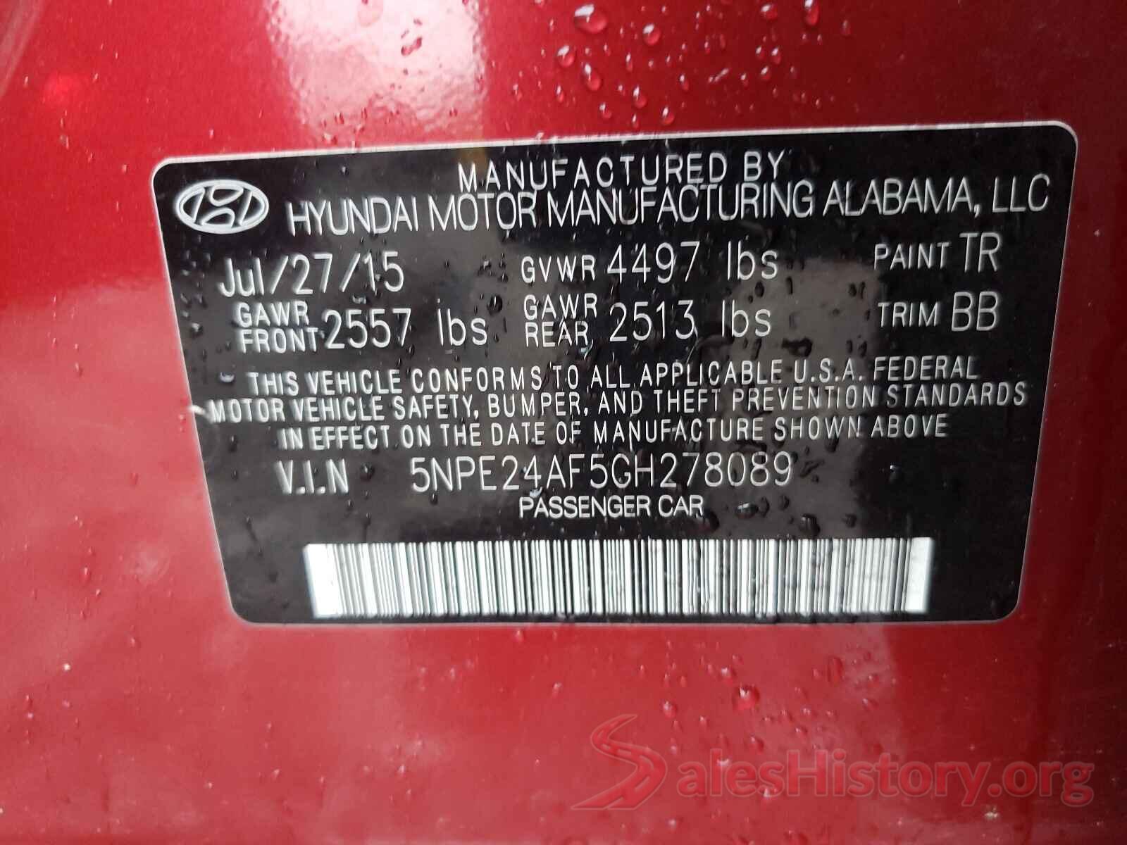 5NPE24AF5GH278089 2016 HYUNDAI SONATA