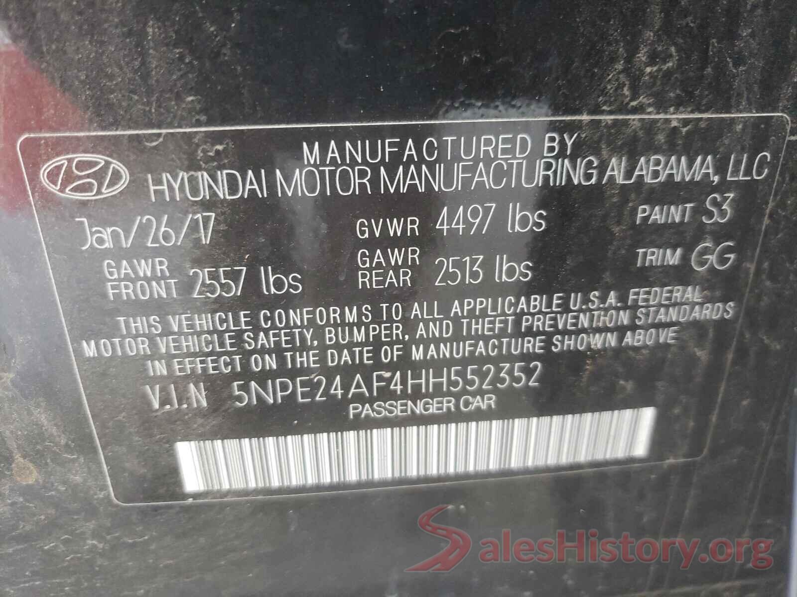 5NPE24AF4HH552352 2017 HYUNDAI SONATA