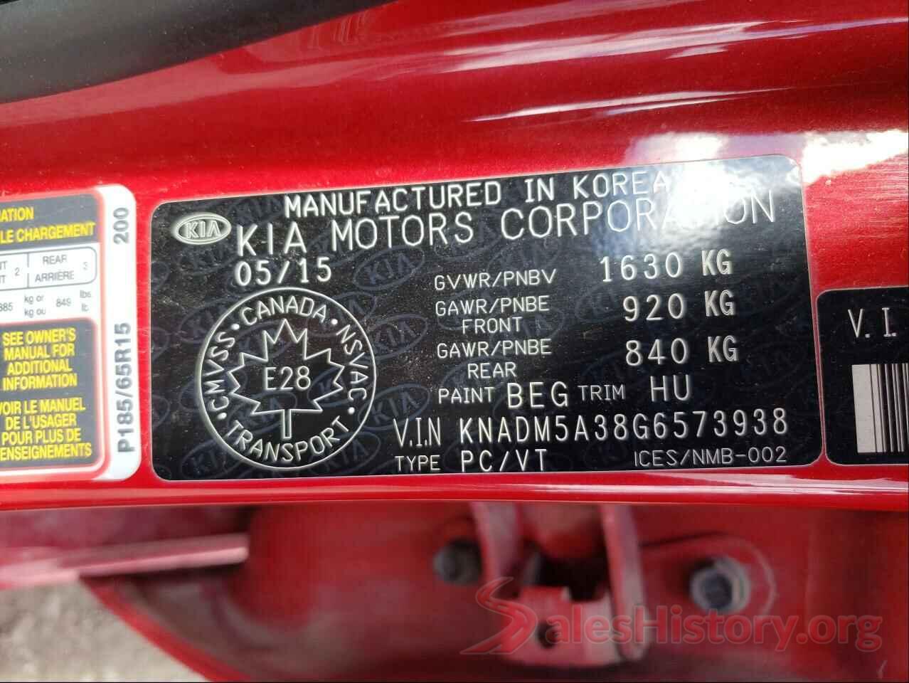 KNADM5A38G6573938 2016 KIA RIO