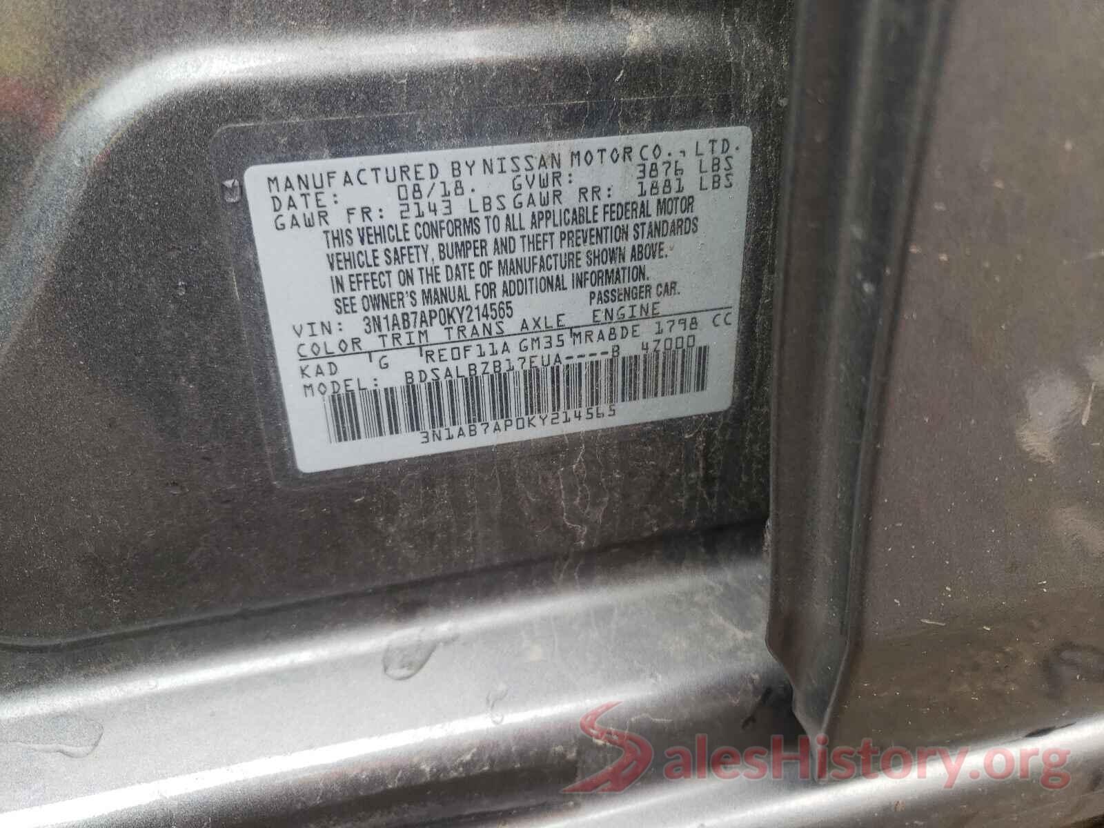 3N1AB7AP0KY214565 2019 NISSAN SENTRA