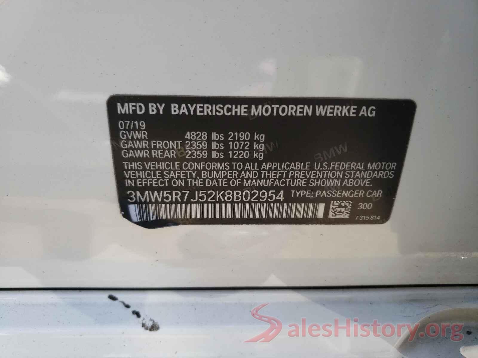 3MW5R7J52K8B02954 2019 BMW 3 SERIES