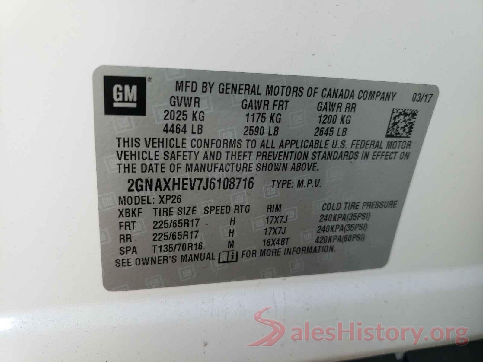 2GNAXHEV7J6108716 2018 CHEVROLET EQUINOX