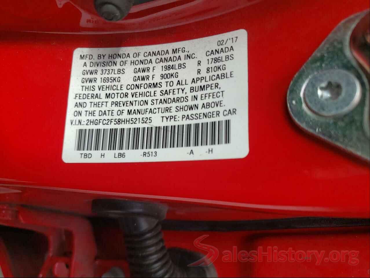 2HGFC2F58HH521525 2017 HONDA CIVIC