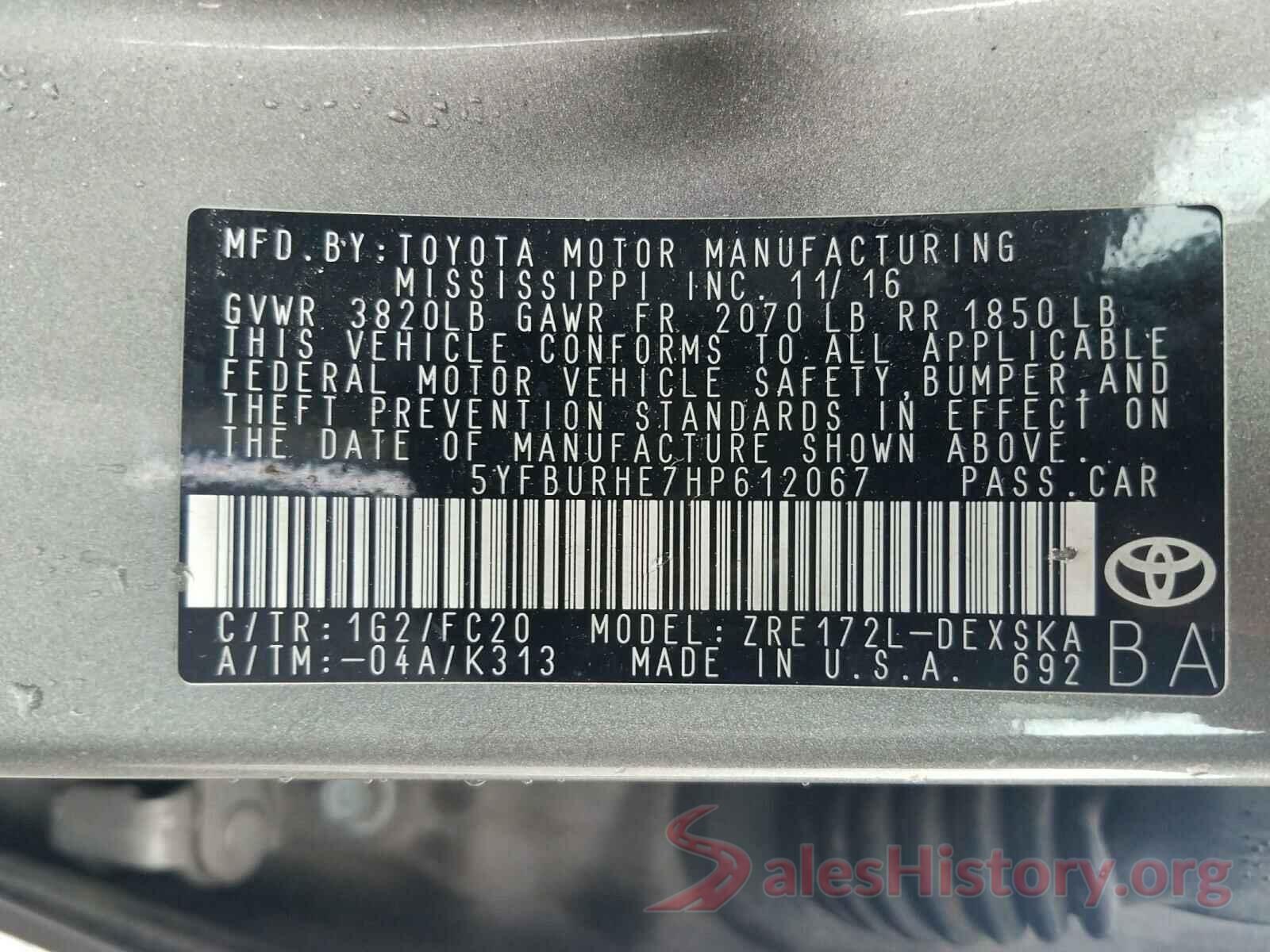 5YFBURHE7HP612067 2017 TOYOTA COROLLA