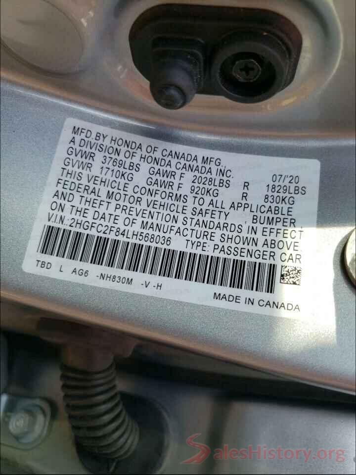 2HGFC2F84LH568036 2020 HONDA CIVIC