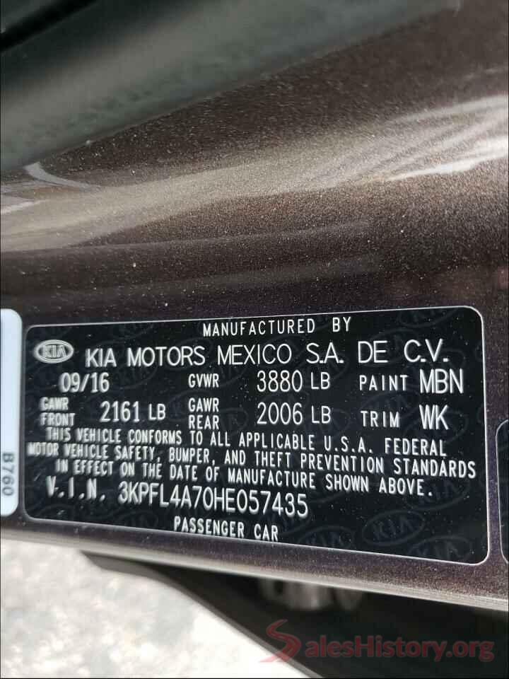 3KPFL4A70HE057435 2017 KIA FORTE