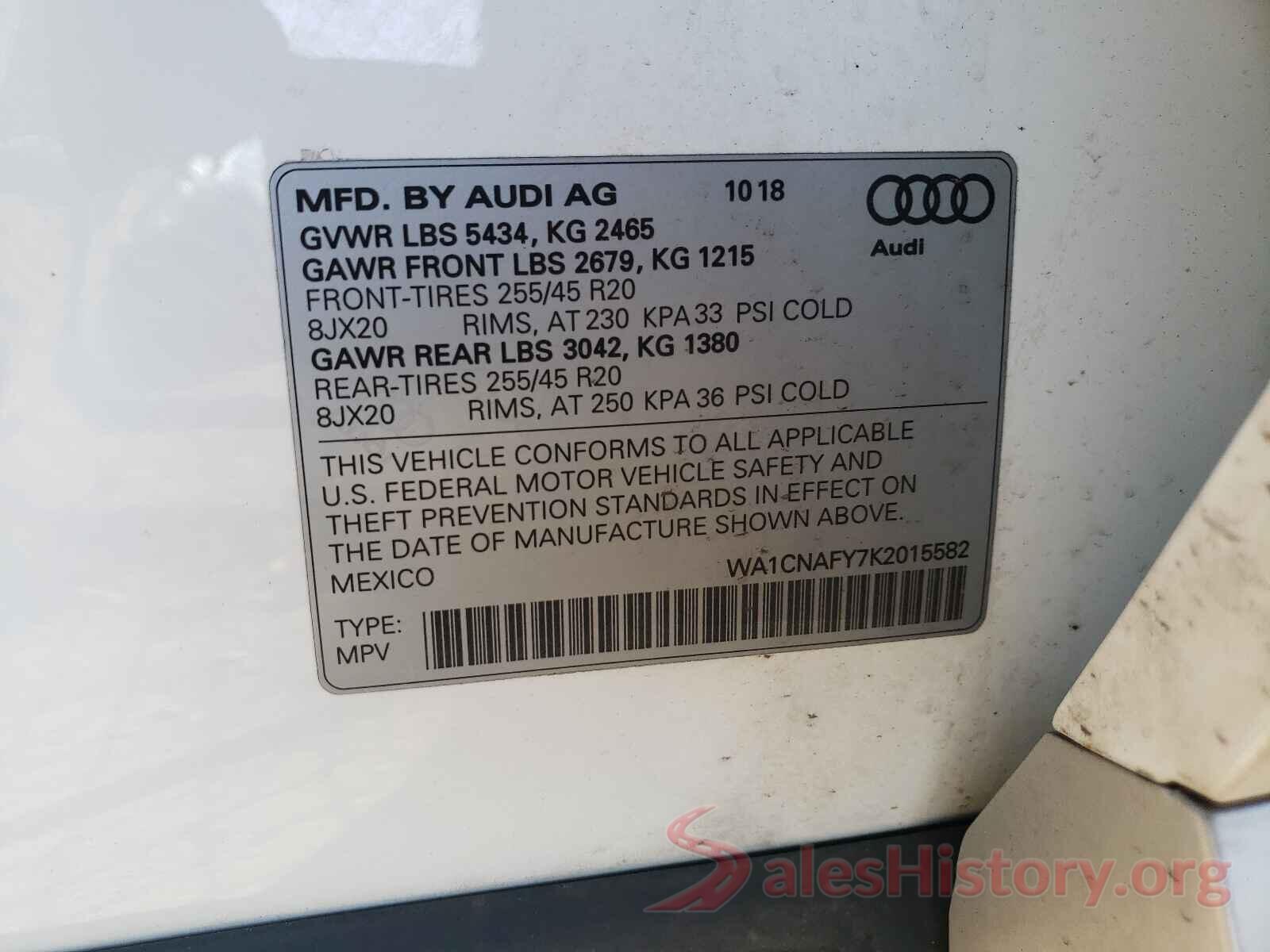 WA1CNAFY7K2015582 2019 AUDI Q5