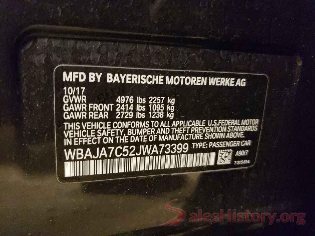 WBAJA7C52JWA73399 2018 BMW 5 SERIES
