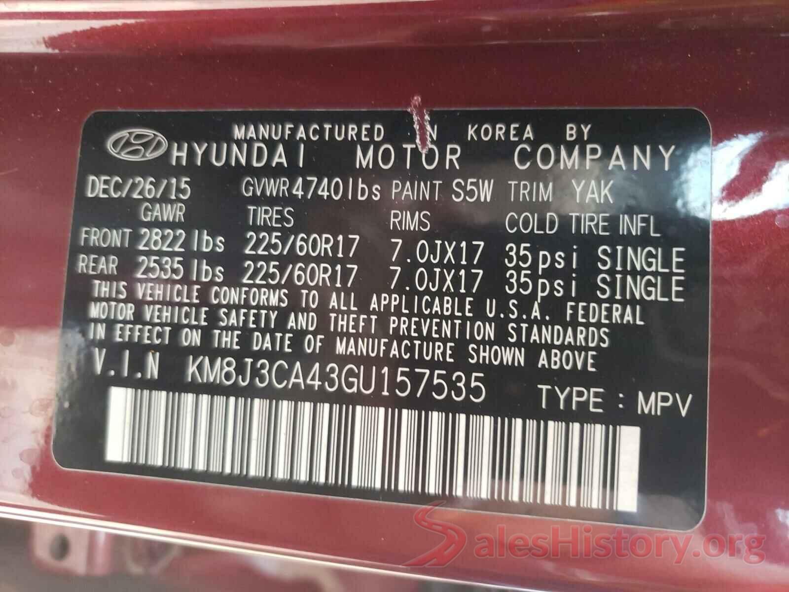 KM8J3CA43GU157535 2016 HYUNDAI TUCSON