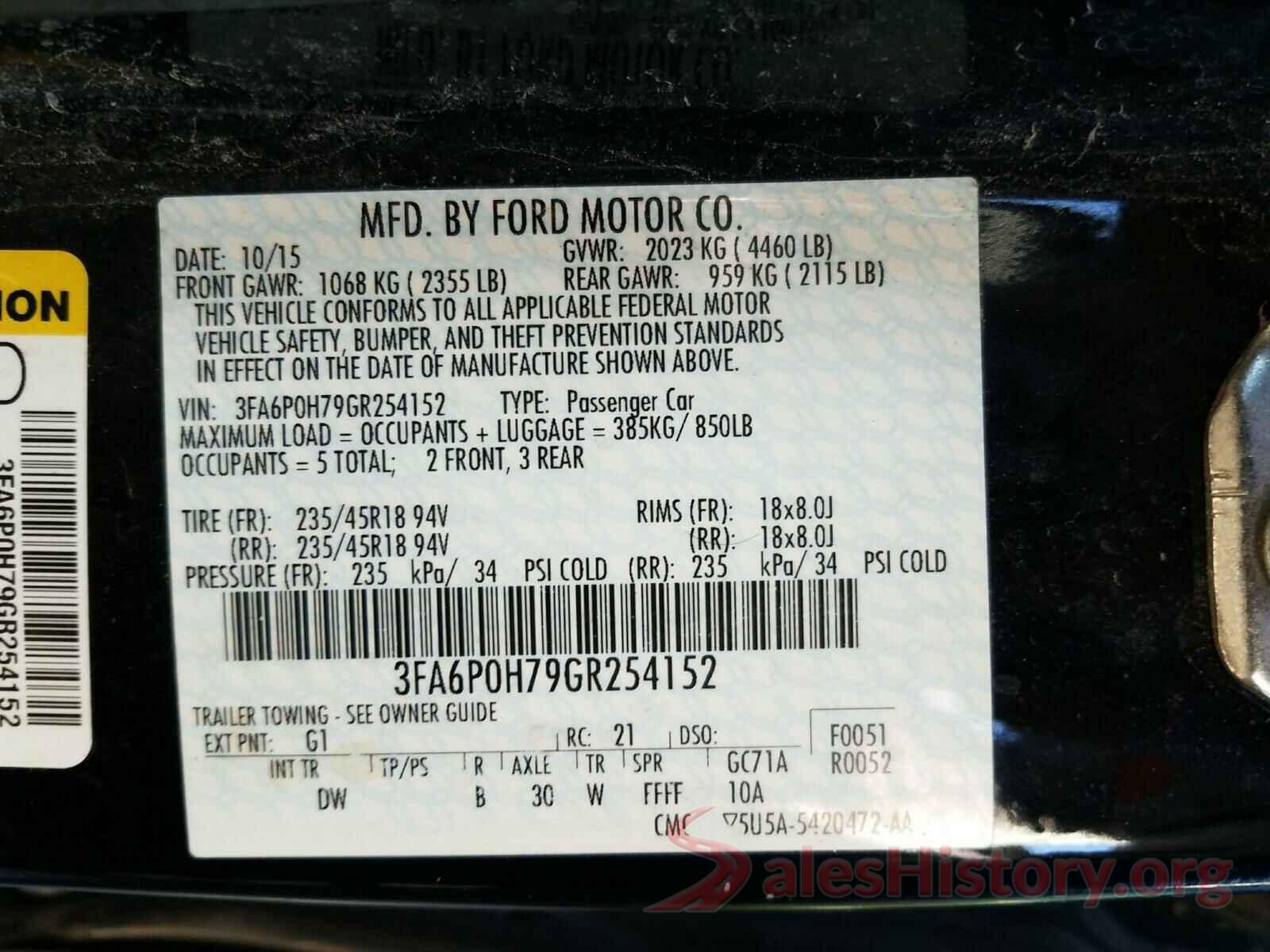 3FA6P0H79GR254152 2016 FORD FUSION