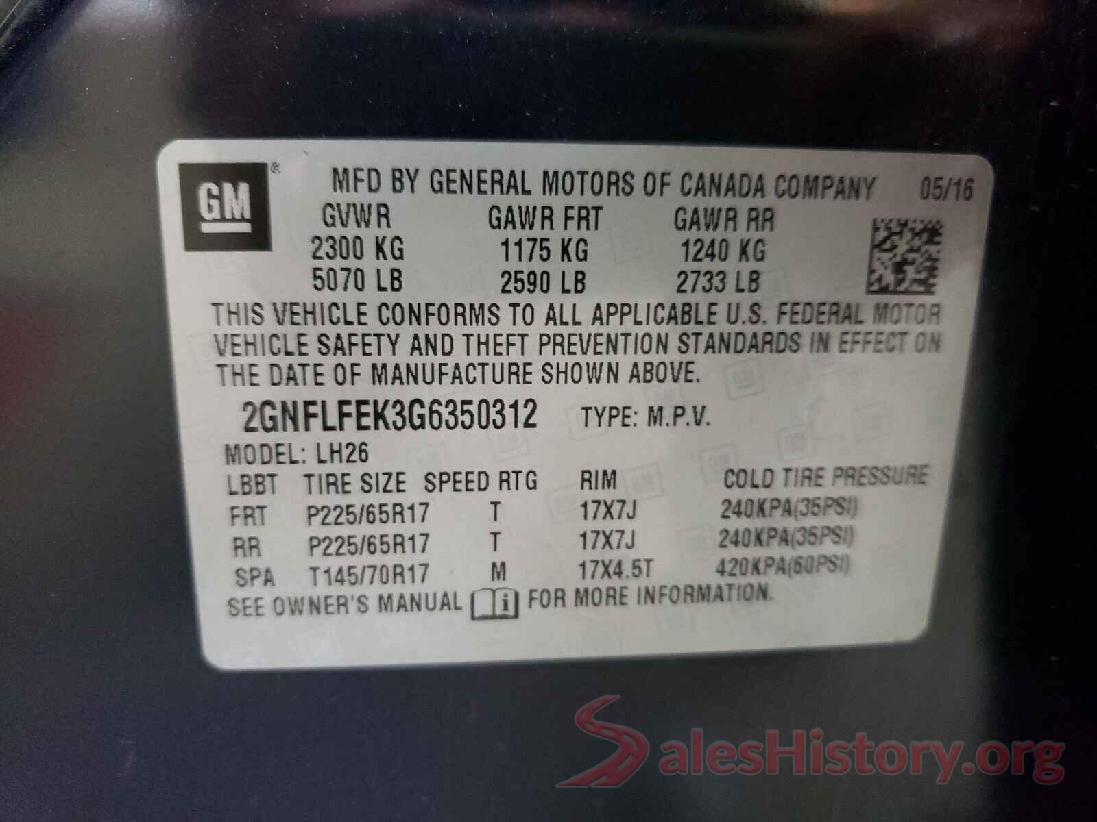 2GNFLFEK3G6350312 2016 CHEVROLET EQUINOX